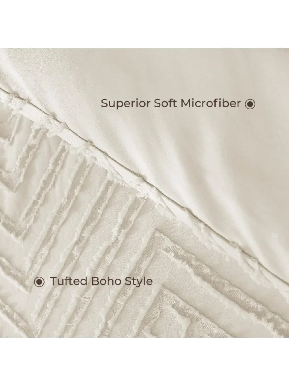 Beige Queen Comforter Set - 3 Piece Cream Tufted Boho Farmhouse Bedding